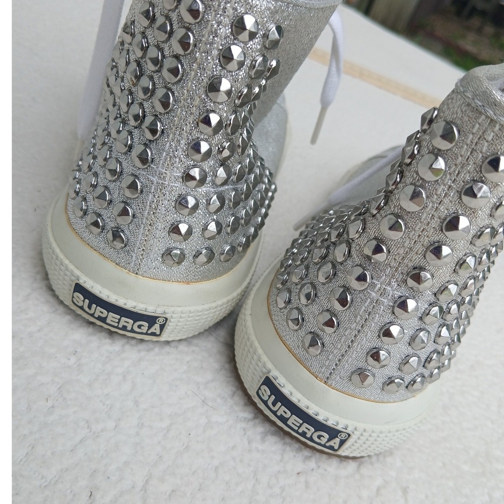 Superga High Top Sneakers Womens 6 Silver Good Studded Metallic S007U50 - Picture 2 of 9